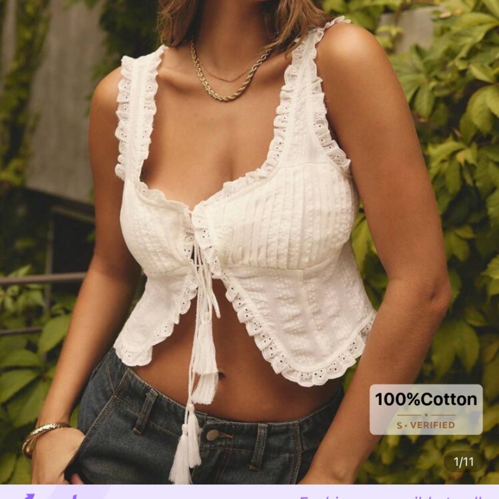 White Lace Trimmed Women's Top